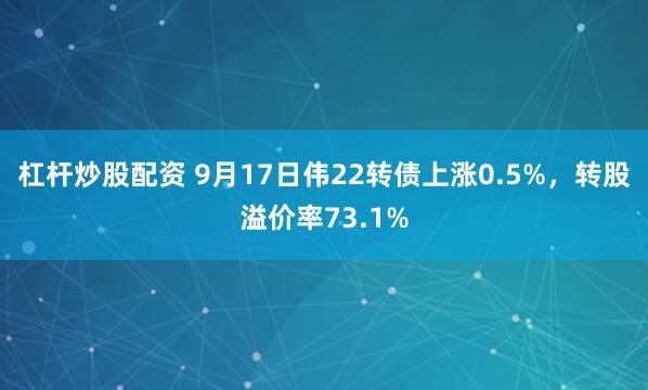 杠杆炒股配资 9月17日伟22转债上涨0.5%，转股溢价率73.1%